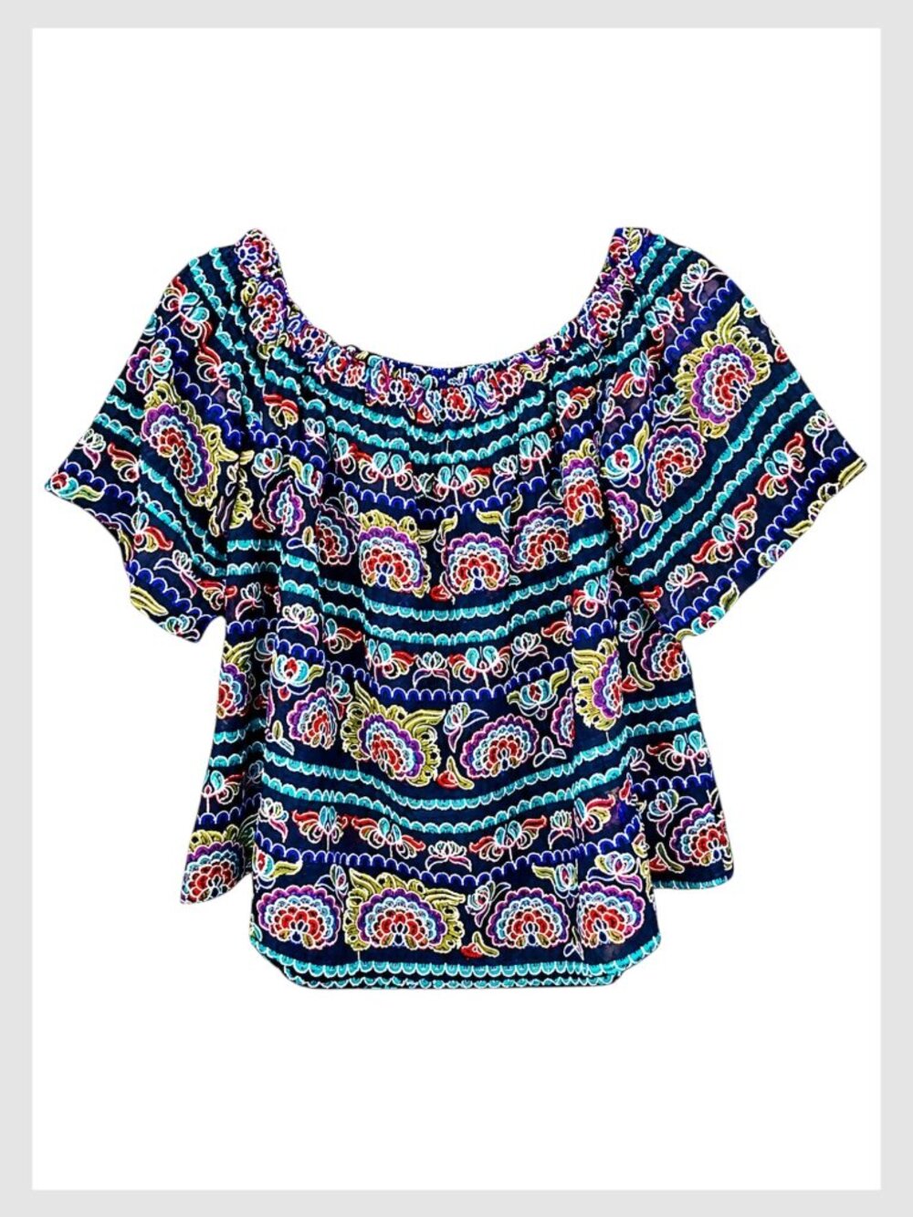 Aqua Romeo & Juliet Off Shoulder Embroidered Peasant Top Multi M - Picture 2 of 8